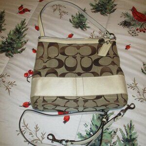 Coach Tan/ Khaki Signature Stripe handbag Crossbody F13674